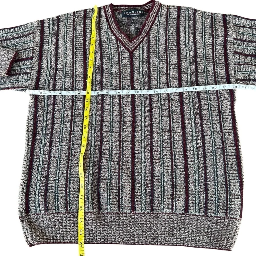 Vintage Brandini Knit Grandpa Sweater Striped V-Neck Long Sleeve Med Italy GUC